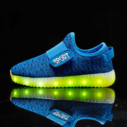 Led Light Luminous Shoes Flying Woven Sports And Leisure Shoes For Children, Size: 31(Blue)-garmade.com