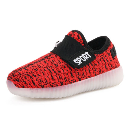 Led Light Luminous Shoes Flying Woven Sports And Leisure Shoes For Children, Size: 34(Red)-garmade.com