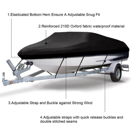 210D Waterproof Boat Cover Speedboat Towed Fishing V-Shaped Boat Cover Rain And Sun Protection Cover, Specification: 11-13FT 420x270cm-garmade.com