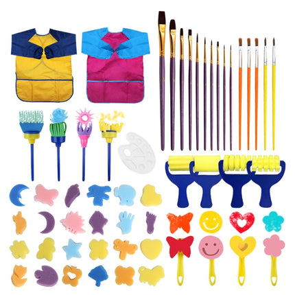 54 In 1 Painting Tool Brush Painting Clothes Sponge Brush Set For Children(Rose Red Brush)-garmade.com