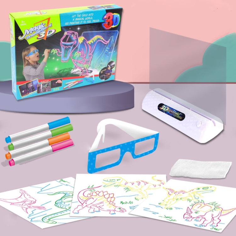 3D Fluorescent Drawing Board Magic Luminous Three-Dimensional Writing Board Graffiti Board Lighting Puzzle Children Drawing Board,Style: Medium Drawing Board (Dinosaur Version)-garmade.com