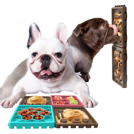 4pcs /Set Red and Blue With Brown Dog Choking Prevention Slow Food Bowl Licking Combo Plate-garmade.com
