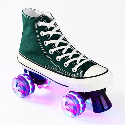 Flash Roller Skates Shoes Adult Children Four-Wheel Canvas Roller Skates Shoes Double Row Roller Skates Shoes, Size: 40(Dark Green+ Special Bag)-garmade.com