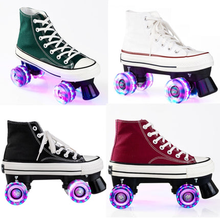 Flash Roller Skates Shoes Adult Children Four-Wheel Canvas Roller Skates Shoes Double Row Roller Skates Shoes, Size: 43(Burgundy + Special Bag)-garmade.com