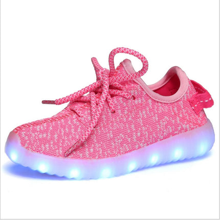 Low-Cut LED Colorful Fluorescent USB Charging Lace-Up Luminous Shoes For Children, Size: 34(Pink)-garmade.com
