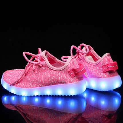 Low-Cut LED Colorful Fluorescent USB Charging Lace-Up Luminous Shoes For Children, Size: 34(Pink)-garmade.com