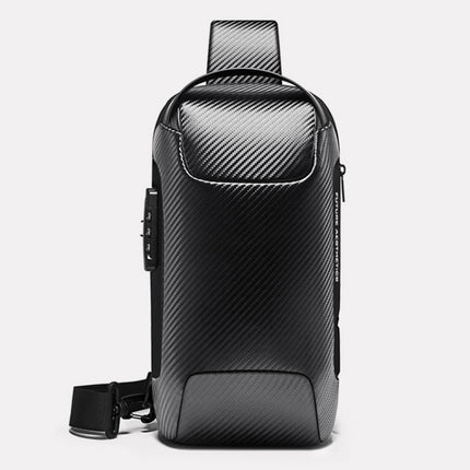 BANGE Men Fashion Chest Bag Carbon Brazing Dimensional Waterproof Messenger Bag(Black)-garmade.com