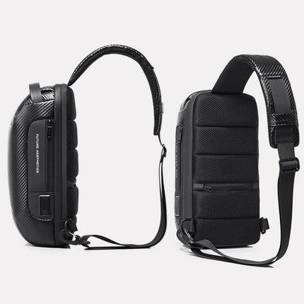 BANGE Men Fashion Chest Bag Carbon Brazing Dimensional Waterproof Messenger Bag(Black)-garmade.com