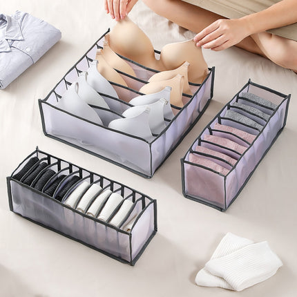 3 in 1 Underwear Drawer Storage Box Household Socks Folding Storage Box(Gray)-garmade.com
