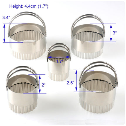 5 in 1 Stainless Steel Circular Wave Pattern Biscuit Cutter Set With Handle Fondant Tool Diameter: 8.5/7.5/6.3/5.3/4.3cm-garmade.com