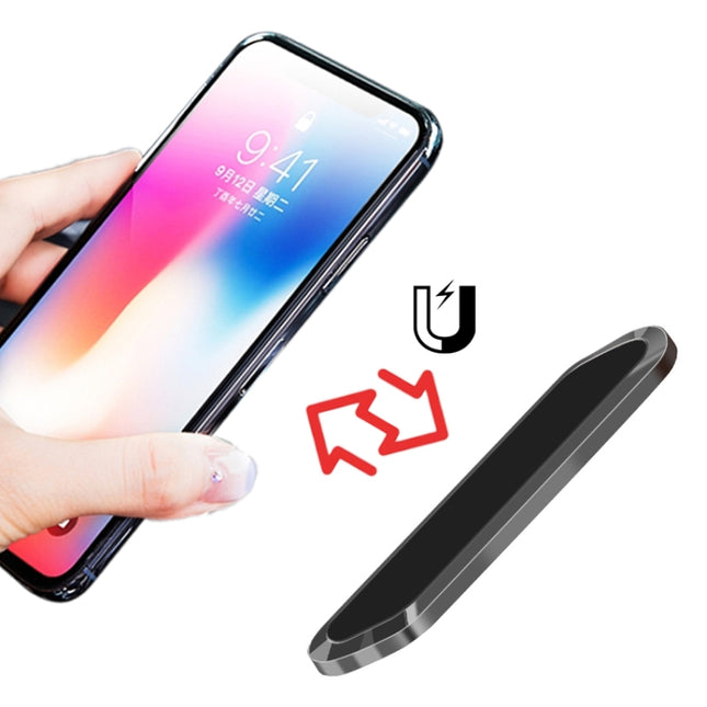 F601 4 PCS One Word Long Magnet Car Bracket Car Navigation Lazy Magnetic Metal Bracket(Rounded Black)-garmade.com