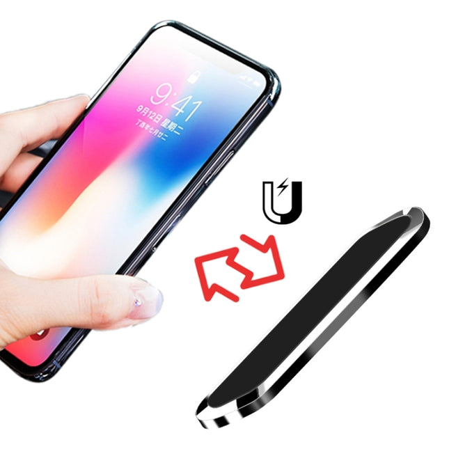 F601 4 PCS One Word Long Magnet Car Bracket Car Navigation Lazy Magnetic Metal Bracket(Rounded Silver)-garmade.com