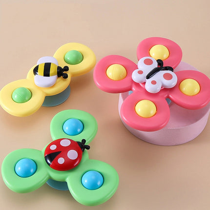 3 In 1 Fingertip Spinner Baby Rattle Three-Color Insect Sucker Turn And Turn Fun Baby Bath Toy-garmade.com