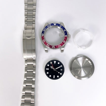 For ETA2836/Pearl 3804 Movement 867 GMT Watch Accessories 40MM Stainless Steel Case(Blue Red)-garmade.com