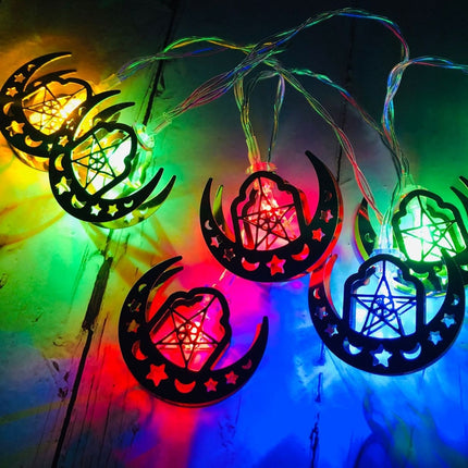 1.65m 10 LEDs Eid Al-Fitr LED Star and Moon String Lights Ramadan Festival Decoration Lamps(Colorful Light)-garmade.com