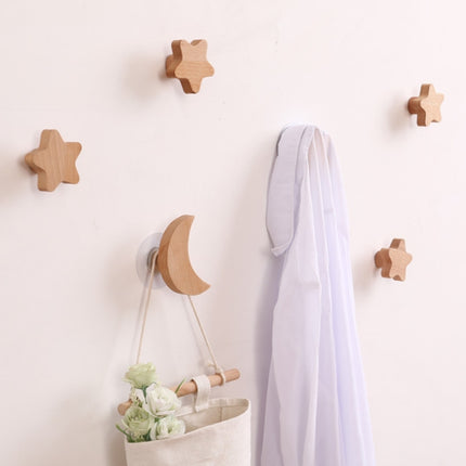 4 PCS Wood Wall Hook Porch Sticky Coat Hook(Moon)-garmade.com