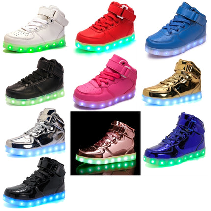 Children LED Luminous Shoes Rechargeable Sports Shoes, Size: 25(Mirror Black)-garmade.com