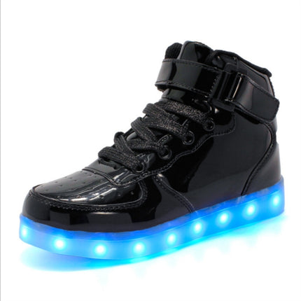 Children LED Luminous Shoes Rechargeable Sports Shoes, Size: 26(Mirror Black)-garmade.com