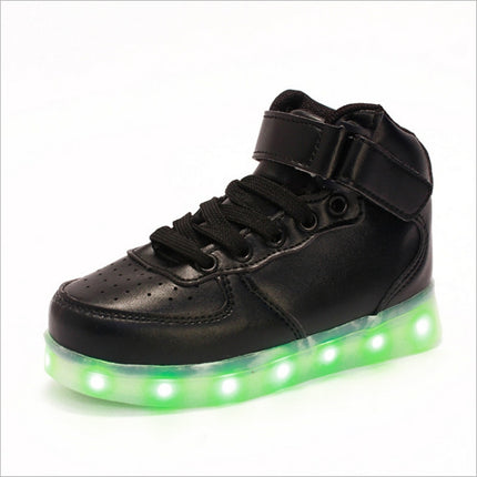 Children LED Luminous Shoes Rechargeable Sports Shoes, Size: 31(Black)-garmade.com