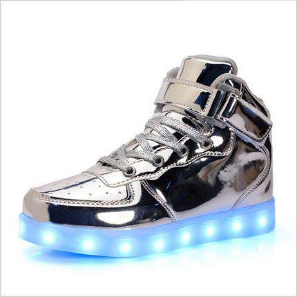 Children LED Luminous Shoes Rechargeable Sports Shoes, Size: 31(Silver)-garmade.com