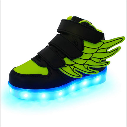 Children Colorful Light Shoes LED Charging Luminous Shoes, Size: 25(Black Green)-garmade.com