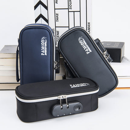 6559 Canvas Pencil Case Large Capacity Code Lock Portable Stationery Bag(Black)-garmade.com