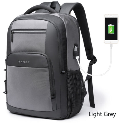 BANGE BG-1921 College Student Schoolbag Waterproof Business Computer Backpack with External USB Charging Port(Light Grey)-garmade.com