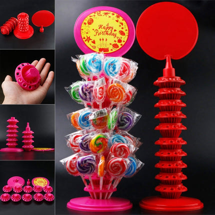 TX015 2 PCS PP Ring 120 Hole Lollipop Holder Adjustable Candy Display Stand(Red)-garmade.com