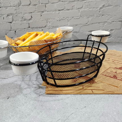 Wrought Iron Fruit Portable Storage Basket Bread French Fries Fried Snacks Portable Basket Double Cup Egg-shaped-garmade.com