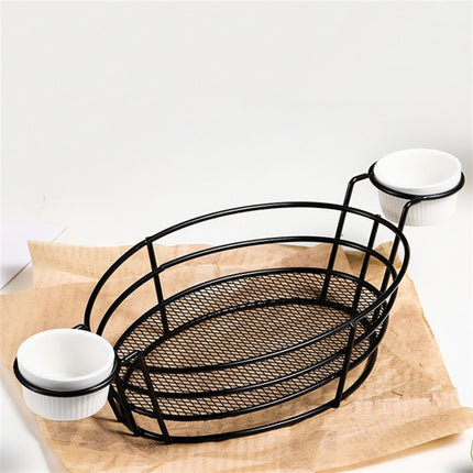 Wrought Iron Fruit Portable Storage Basket Bread French Fries Fried Snacks Portable Basket Double Cup Egg-shaped-garmade.com