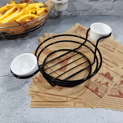 Wrought Iron Fruit Portable Storage Basket Bread French Fries Fried Snacks Portable Basket Double Cup Round-garmade.com
