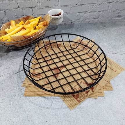 Wrought Iron Fruit Portable Storage Basket Bread French Fries Fried Snacks Portable Basket Large Round Wire-garmade.com