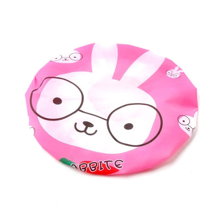 3 PCS Cute Cartoon Shower Bath Cap Saunas Lace Elastic Band Cap Hair Protective Cap(Pink Rabbit)-garmade.com
