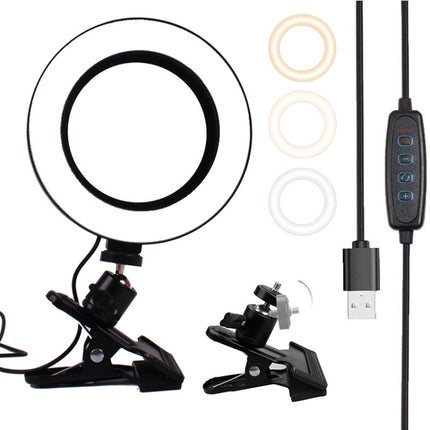 6 inch Strong Clip Fill Light With Adjustable Temperature LED Ring Light Desktop Computer Clip Light, Cable Length: 2 Meters-garmade.com