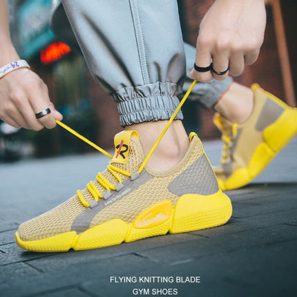 Spring Breathable Running Shoes Couple Models Student Casual Shoes Flying Woven Sports Shoes, Size: 39(Yellow)-garmade.com