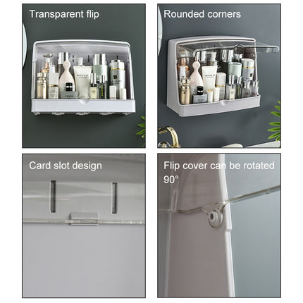 Wall-Mounted Transparent Cosmetic Storage Box Large-Capacity Bathroom And Kitchen Dustproof And Waterproof Flip Rack(Grey)-garmade.com