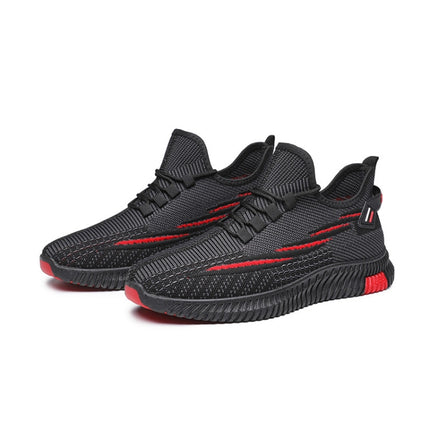 Men Spring Breathable Sports Casual Running Shoes Mesh Shoes, Size: 43(Black Red)-garmade.com