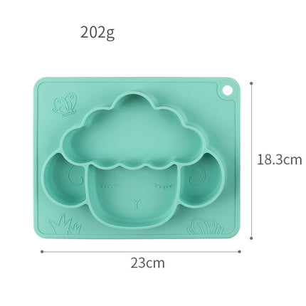 M010094 Children Silicone Dinner Plate Gridded Anti-Fall Eating Bowl Baby Cartoon Complementary Food Non-Slip Suction Cup Bowl(Cow-Green)-garmade.com