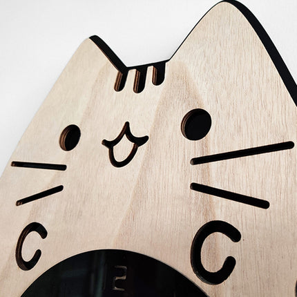 Wooden Cartoon Clocks Home Decoration Living Room Cat Wagging Tail Swinging Wall Clock-garmade.com