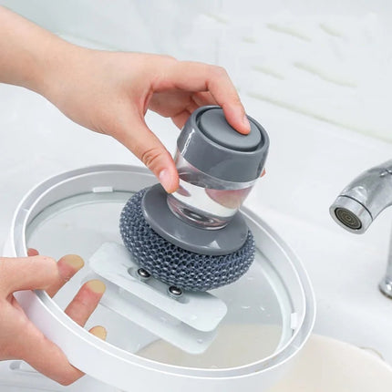 3 PCS Multifunctional Push-Type Cleaning Brush Kitchen Detergent Automatic Liquid Addition Dishwashing Brush(Steel Ball Pot Brush)-garmade.com