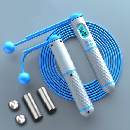 Rope / Cordless Dual-use Version Student Exam Exercise Fitness Smart Counting Skipping Rope with Load Weight(White Blue )-garmade.com