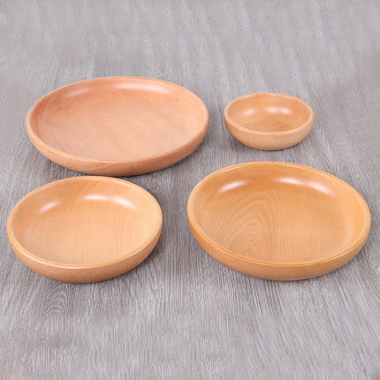 Round Fruit Plate Salad Bowl Thick Wood Dried Fruit Plate Fruit Sushi Plate, Specification: 15cm-garmade.com