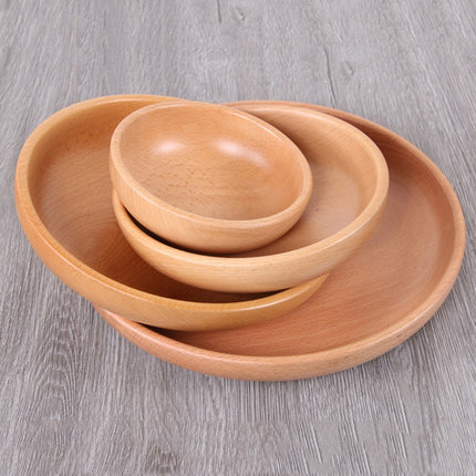 Round Fruit Plate Salad Bowl Thick Wood Dried Fruit Plate Fruit Sushi Plate, Specification: 15cm-garmade.com