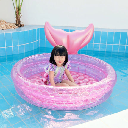 Inflatable Mermaid Shape Pool Home Children Baby Pink Round Swimming Pool Floating Air Cushion, Size: 90cm-garmade.com