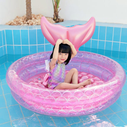 Inflatable Mermaid Shape Pool Home Children Baby Pink Round Swimming Pool Floating Air Cushion, Size: 90cm-garmade.com