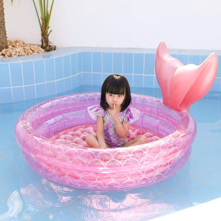 Inflatable Mermaid Shape Pool Home Children Baby Pink Round Swimming Pool Floating Air Cushion, Size: 90cm-garmade.com