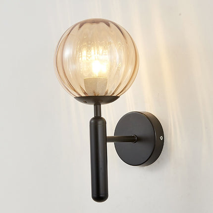 6102 Round Glass LED Wall Light Hotel Bedroom Bedside Living Room, Power source: Without Light Bulb(Black Striped Amber Lampshade)-garmade.com