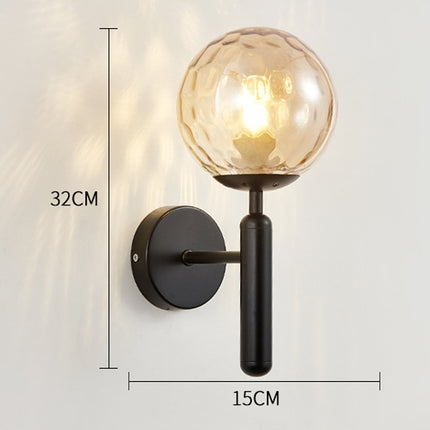 6102 Round Glass LED Wall Light Hotel Bedroom Bedside Living Room, Power source: Without Light Bulb(Copper Topic Striped Lampshade)-garmade.com