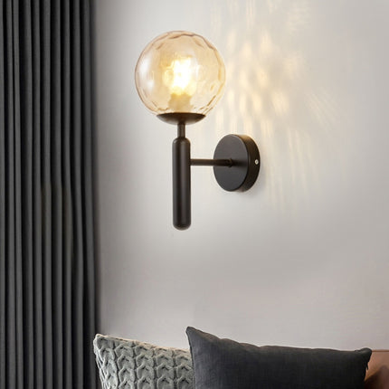 6102 Round Glass LED Wall Light Hotel Bedroom Bedside Living Room, Power source: Without Light Bulb( Copper Color Striped Amber Lampshade)-garmade.com