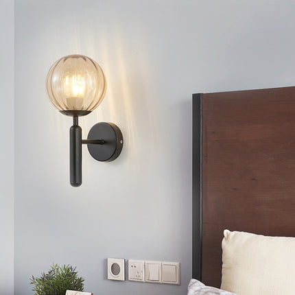 6102 Round Glass LED Wall Light Hotel Bedroom Bedside Living Room, Power source: Without Light Bulb( Copper Color Water Pattern Lampshade)-garmade.com